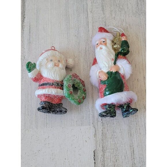 Vintage glitter Santa Claus set gift toy wreath ornament Xmas decor - Picture 1 of 10